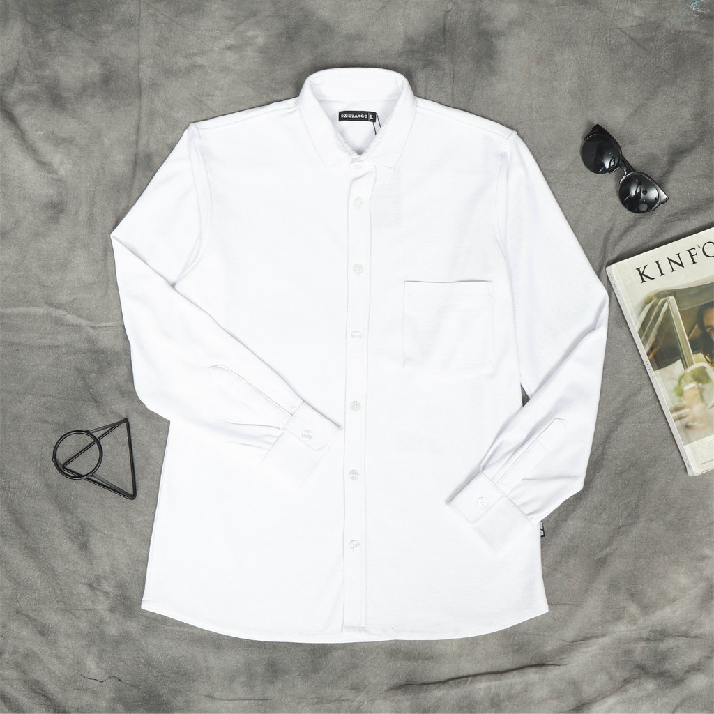 Dzargo Kemeja Polos Pria Lengan Panjang Pique Premium Putih (baju dll)