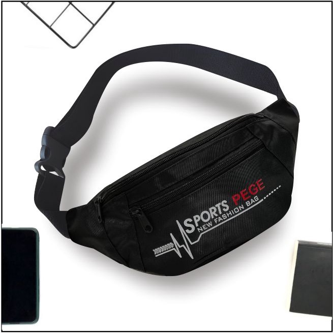 Tas Selempang Waistbag Kasual Pria PEGE Model Simpel Kasual Bahan Waterproff Anti Air - PG 8916