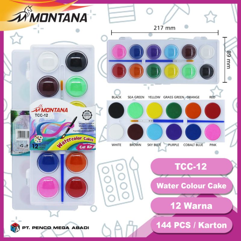 

cat air Water Colour cake 12 warna