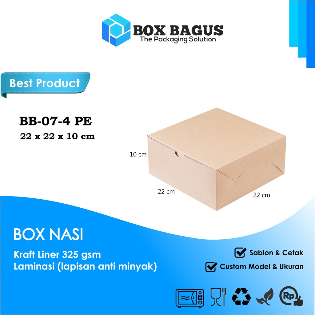 BOX DUS 22x22x10 KRAFT 325 GSM LAMINASI - KOTAK HAMPERS MAKANAN NASI ROTI KUE SNACK