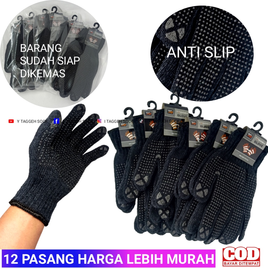 SARUNG TANGAN PEKERJA / SARUNG TANGAN ANTI SLIP HITAM POLOS