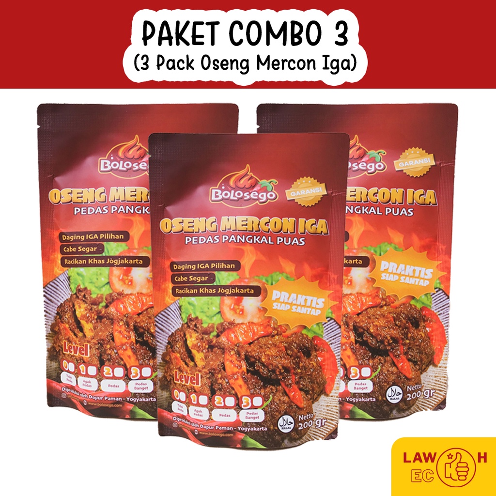 BOLOSEGO PAKET COMBO 3 - 3 Pack Oseng Mercon Daging Iga Sapi