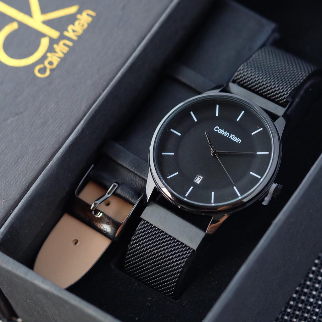 Jam Tangan Pria Wanita Analog CK Super Tanggal Tali Rantai Fullset 4