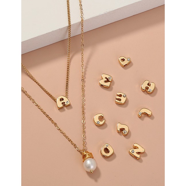 LRC KalungFashion Golden Color Letter Pearl Multilayer Necklace (a Necklace + 26 Letter Accessories)