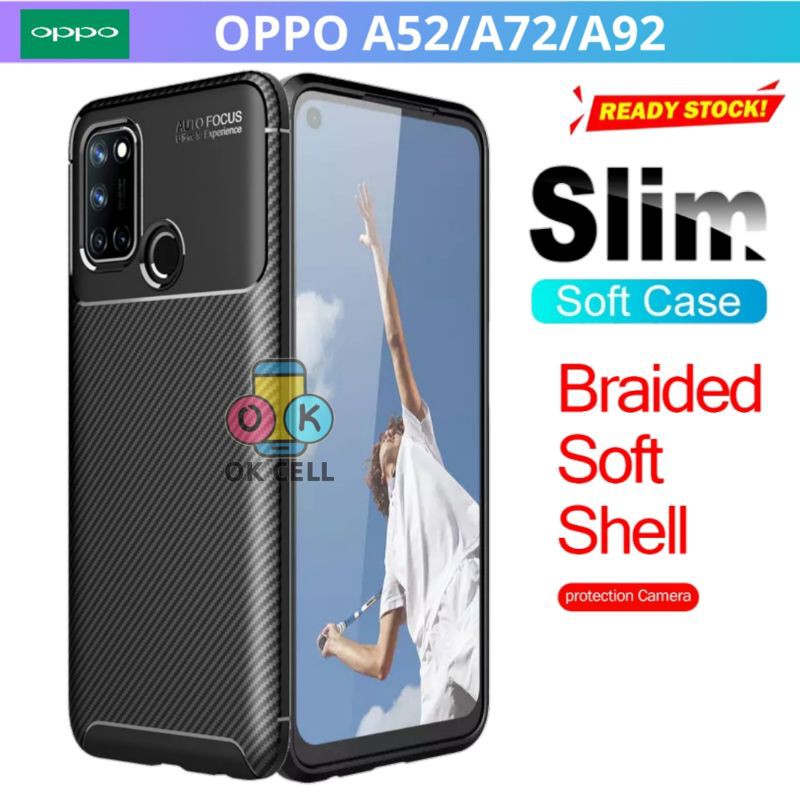 Case Carbon Auto Focus Leather Oppo A52.A72.A92 Softcase Slim Fit Back Cover Premium