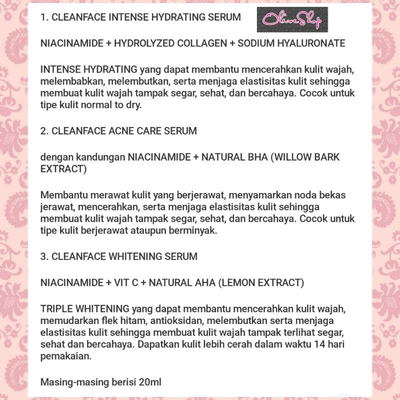 OliveShop ❤ Cleanface Intense Clean Face Hydrating Acne Care Whitening Serum