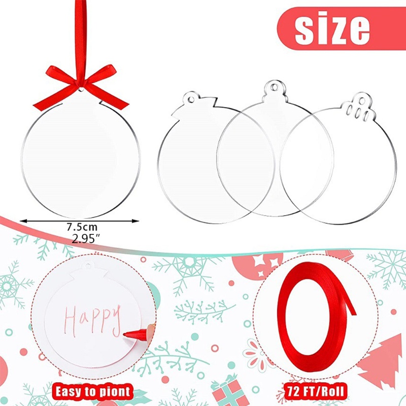 30 Pcs Ornamen Disk Kosong Bahan Akrilik Ukuran 7.5cm / 2.95in Untuk Kerajinan Pohon Natal