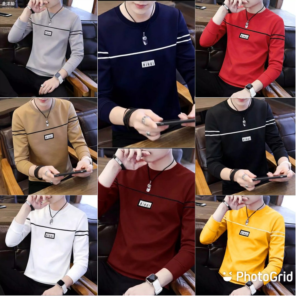 New Juanfashion899 Kaos Pria Jf.Rihui Kaos Pria Distro Keren Kaos Pria Lengan Panjang Murah Kaos