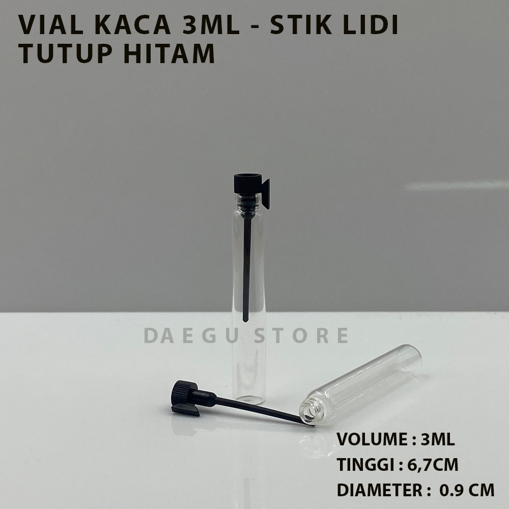 Vial 3ml Botol Kaca Tester Sample Parfum Hitam Model Stick Botol Lidi