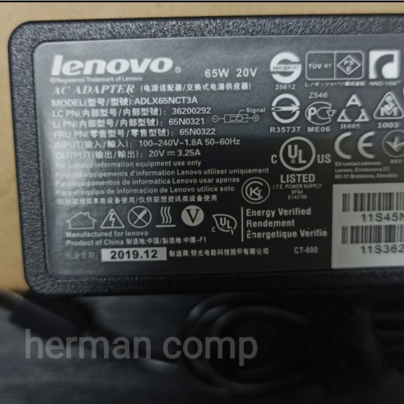 Original Adaptor/Charger Laptop lenovo ADLX65NCT3A 20V 3.25A 65W USB KOTAK