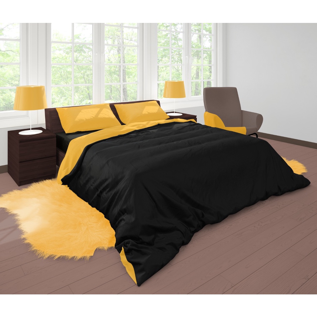 Two Tone Bedcover ROMANTIC Hitam x Kuning aesthetic Bandung
