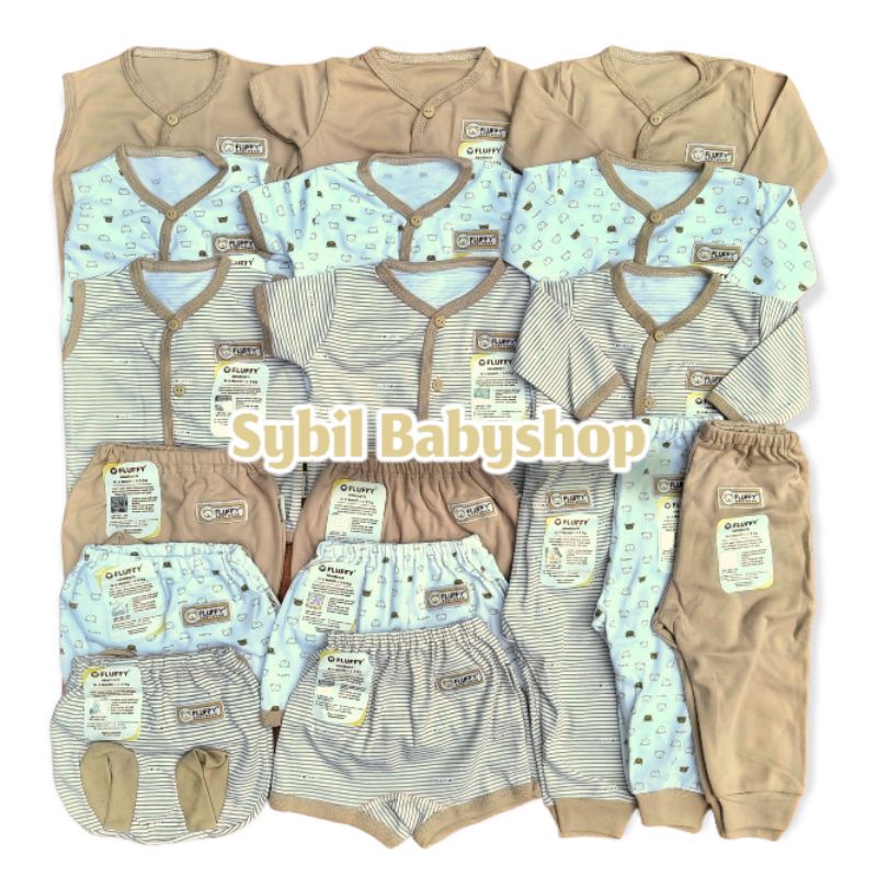 FLUFFY Paket Original Lengkap Baju Bayi (0-3 Bln) Perlengkapan Baru Lahir & Kado Bayi SNI-FLUFFY FL KHAKI BIS