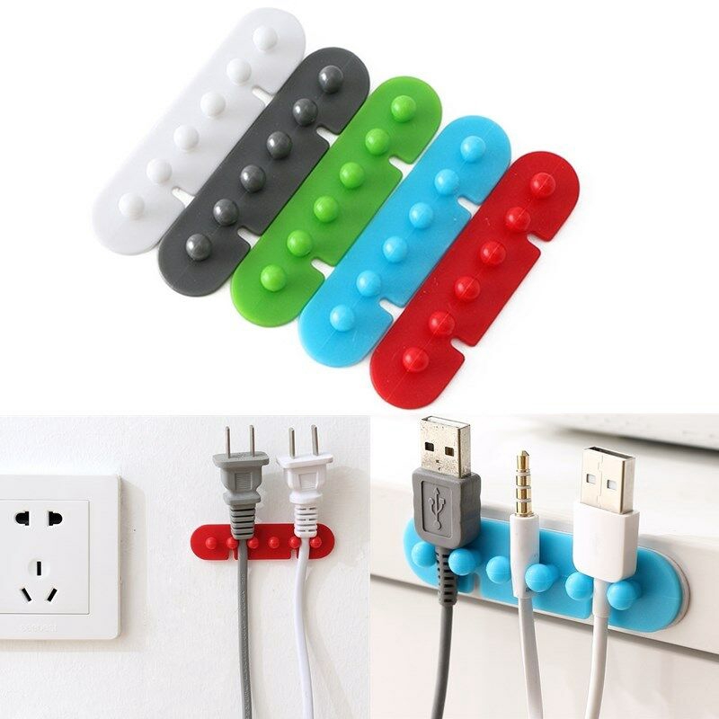 2pcs Klip Holder Kabel USB Dengan Perekat Warna Acak Untuk Meja