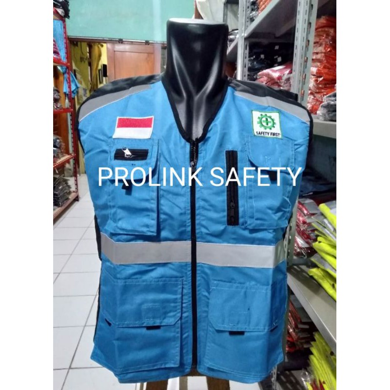 ROMPI SAFETY FULL TASLAN BIRU MUDA HITAM TOSKA LANGIT FREE LOGO K3 BENDERA