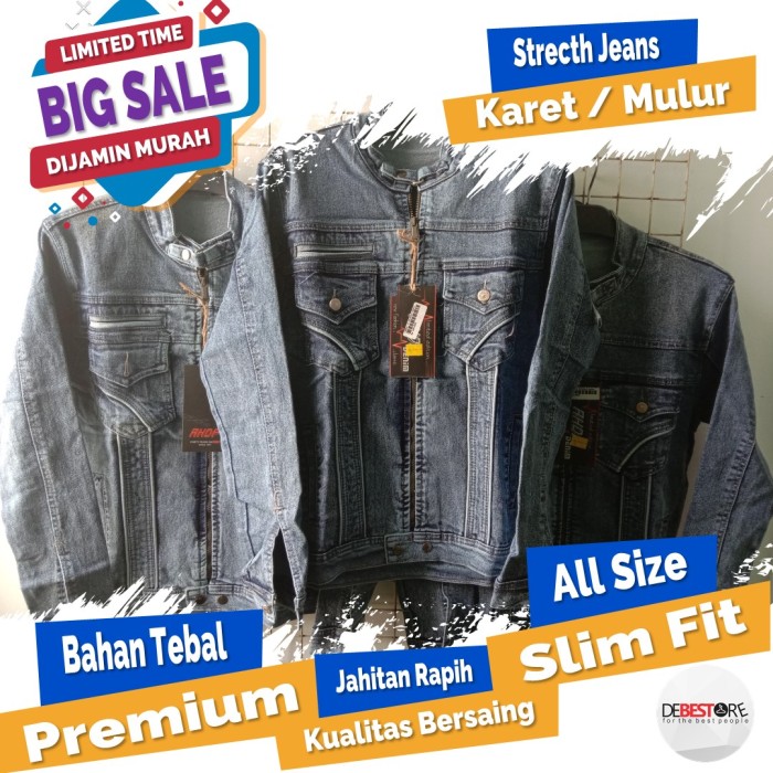 JAKET JEANS PRIA TERMURAH BAHAN TEBAL MULUR SLIM ALL SIZE 01