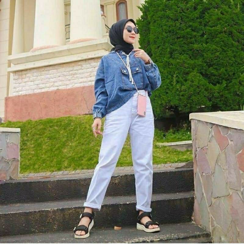 Boyfriend jeans wanita / boyfriend kulot / celana boyfriend kulot / Celana boyfren kulot Putih