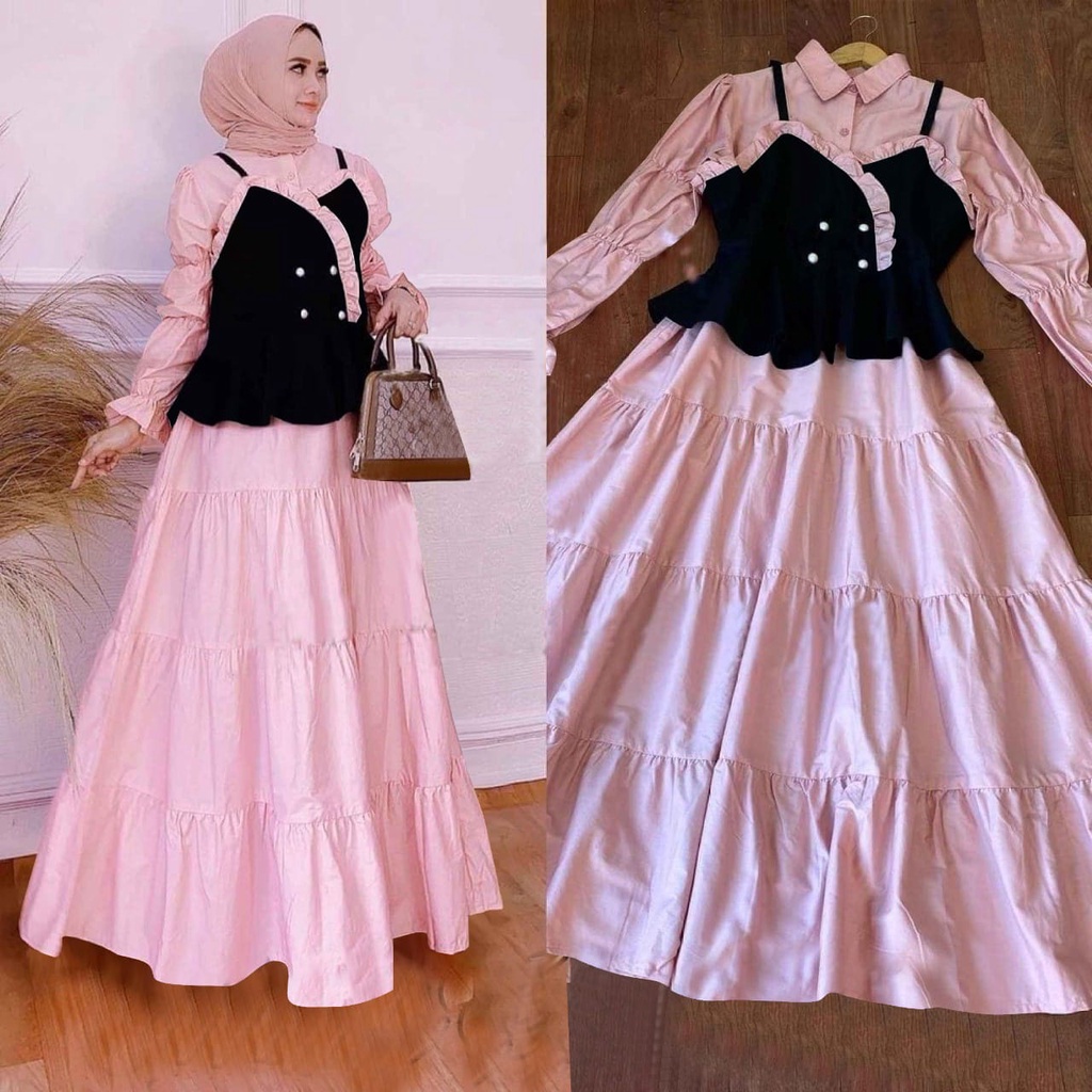 D16 Maxi jemimah sz L+ bahan maxi mostcrepe Ld 100cm pjg 130cm