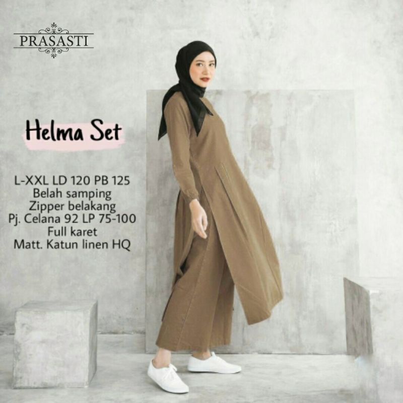 baju setelan celana wanita tunik katun linen HELMA SET