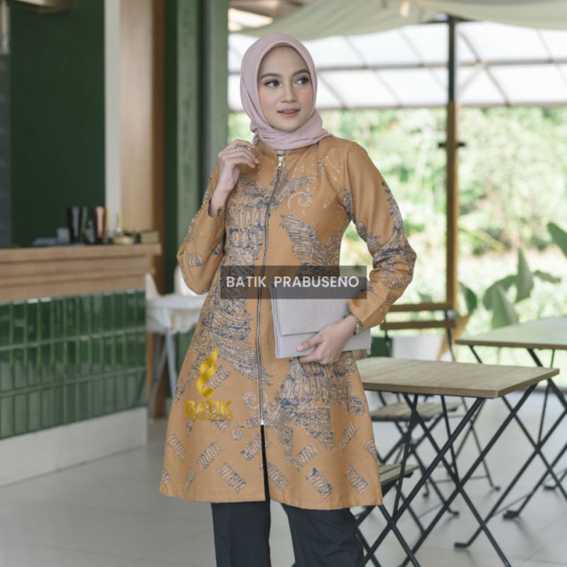 TUNIK BATIK WANITA LENGAN PANJANG ELEGAN FORMAL FULL PURING MODERN ATASAN BATIK KANTOR PREMIUM UNTUK