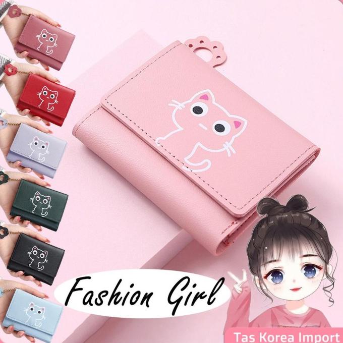 DOMPET ANAK PEREMPUAN LUCU LIPAT PENDEK MINI KARAKTER KUCING