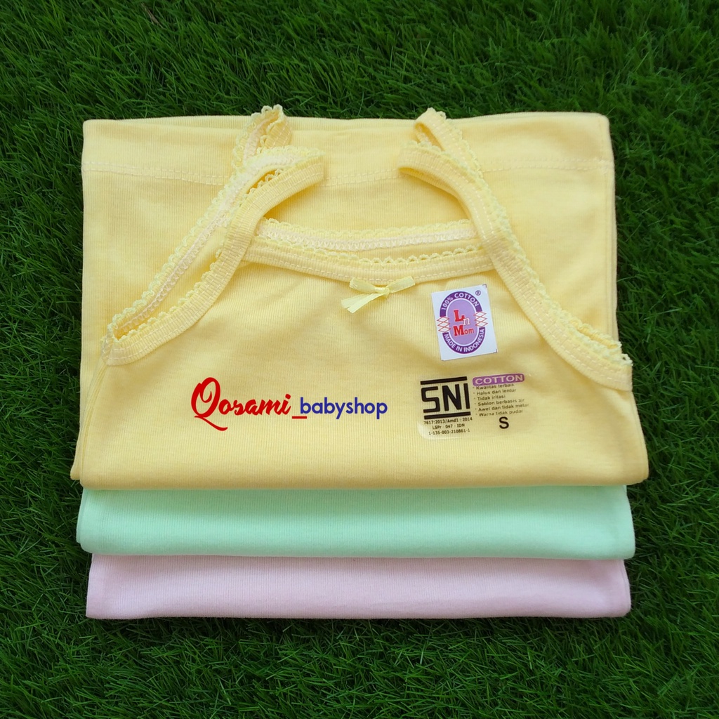 L - MOM WARNA 6 pcs Kaos Dalam Bayi Perempuan Uk S, M, L, XL SNI