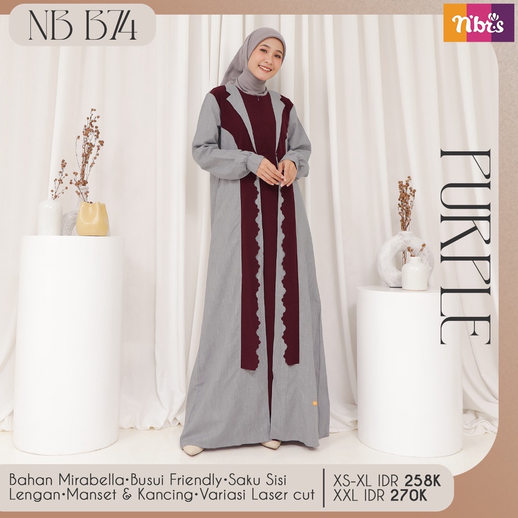 Nibras Gamis NB B74 Bahan Mirabella Dress Simple Modis Kekinian Muslim ootd