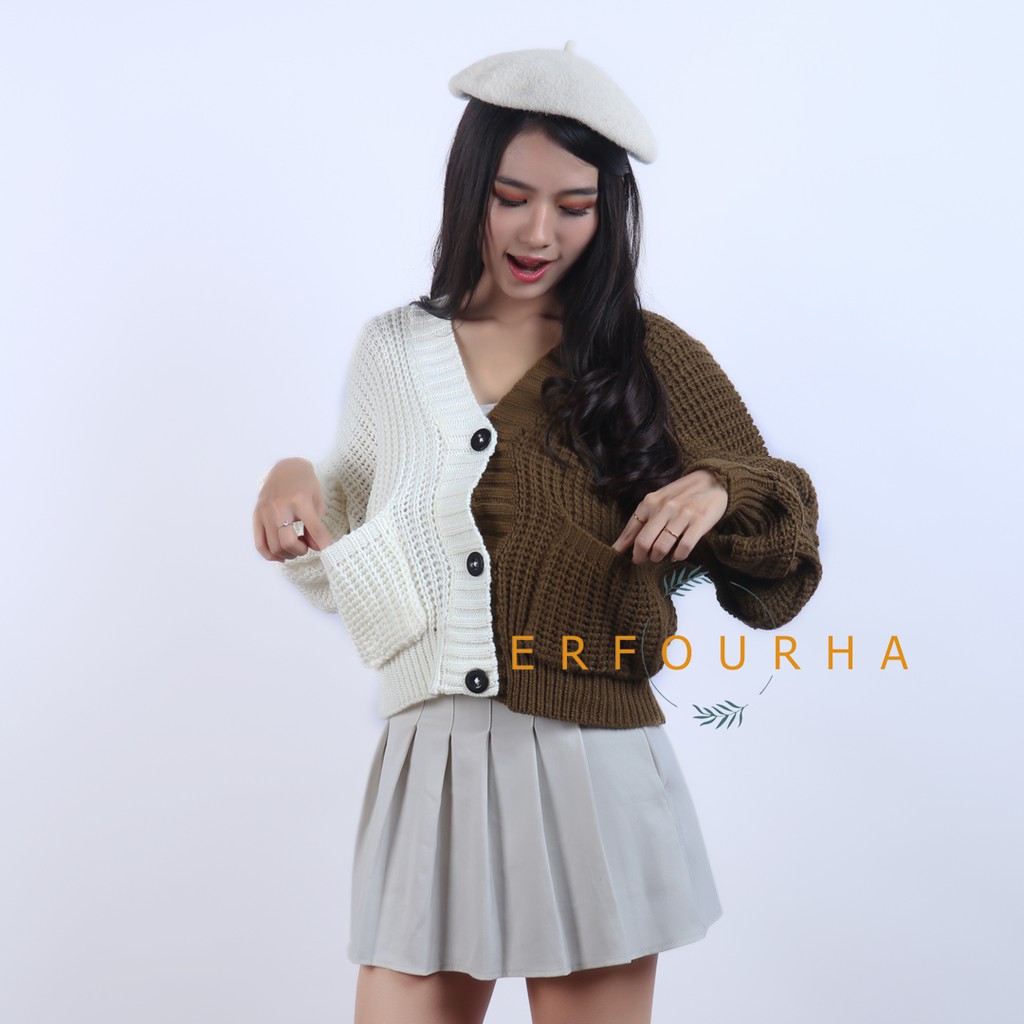 Cardigan COMBISELLY Premium 3get | Rajut Tebal | Pakaian wanita | Outerwear Kombinasi | Cardigan Crop