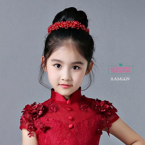 [BISA COD] AKSESORIS RAMBUT HIASAN SANGGUL HEADPIECE ANAK MUTIARA MERAH AAM009