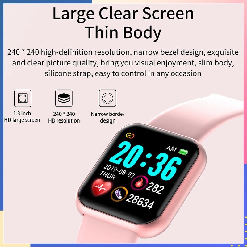 Y68 Smartwatch Sports IP67 Waterproof Fitness Tracker Heart Monitor Wanita Digital Jam Tangan Pintar