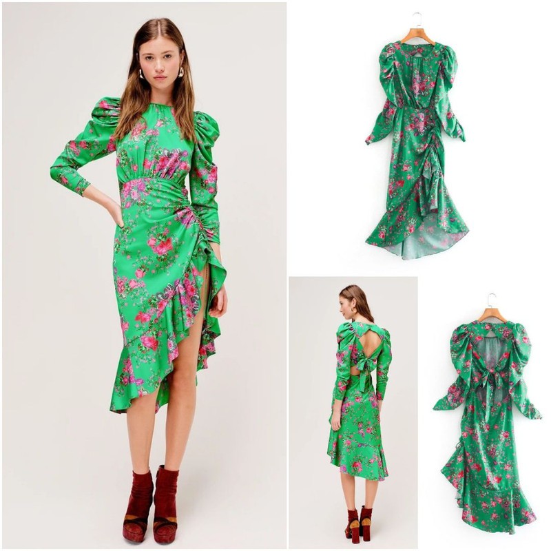 59229 Green Rose Backless Dress / Dress Pesta Panjang Hijau Bunga