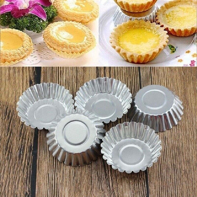 10pcs Cetakan Cupcake Muffin Egg Tart Bentuk Bunga Bahan Aluminum Alloy Anti Lengket Reusable