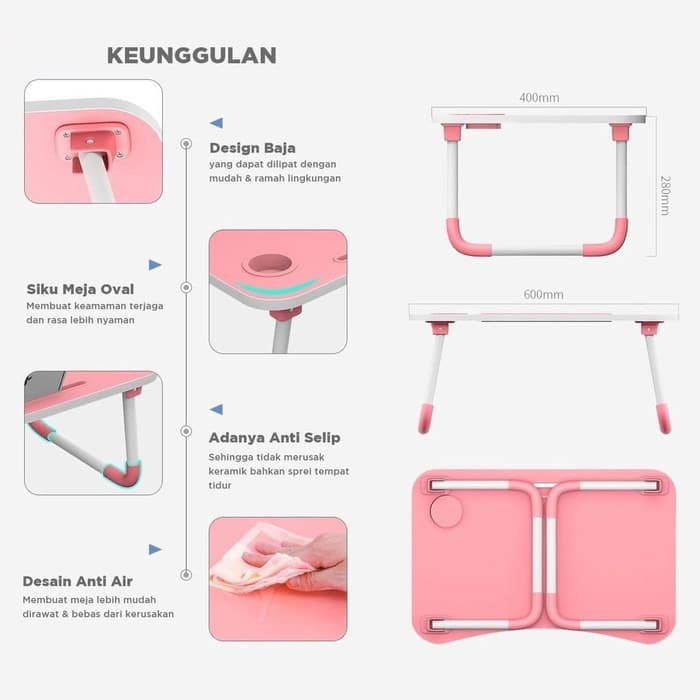 Meja Lipat Portable Meja Laptop Meja Belajar Anak Belajar Produktif WFH