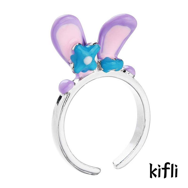 Cincin Model Terbuka Adjustable Desain Kartun Telinga Kelinci Untuk Wanita