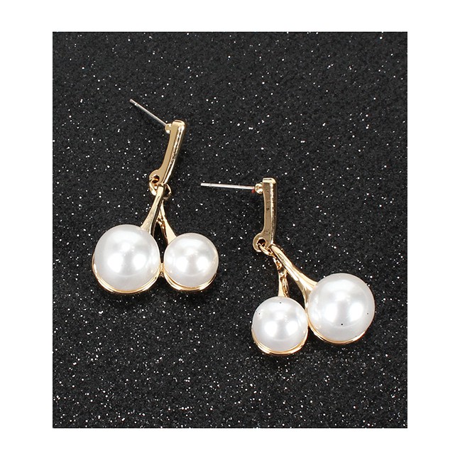 LRC Anting Tusuk Fashion Golden Imitation Pearl Cherry Alloy Stud Earrings K04181