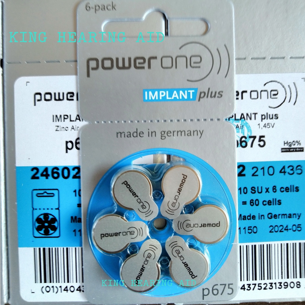 Baterai Alat Bantu Dengar IMPLANT PLUS POWER ONE  p675 made in germany for implants and high power Hearing Aid batteries size 675 baterai alat bantu dengar implant batteries as ideal for use in cochlear implants Batre Alat Pendengar powerone