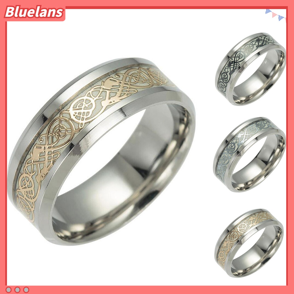 Cincin Desain Naga Luminous Bahan Stainless Steel Gaya Vintage Klasik Untuk Pria Dan Wanita