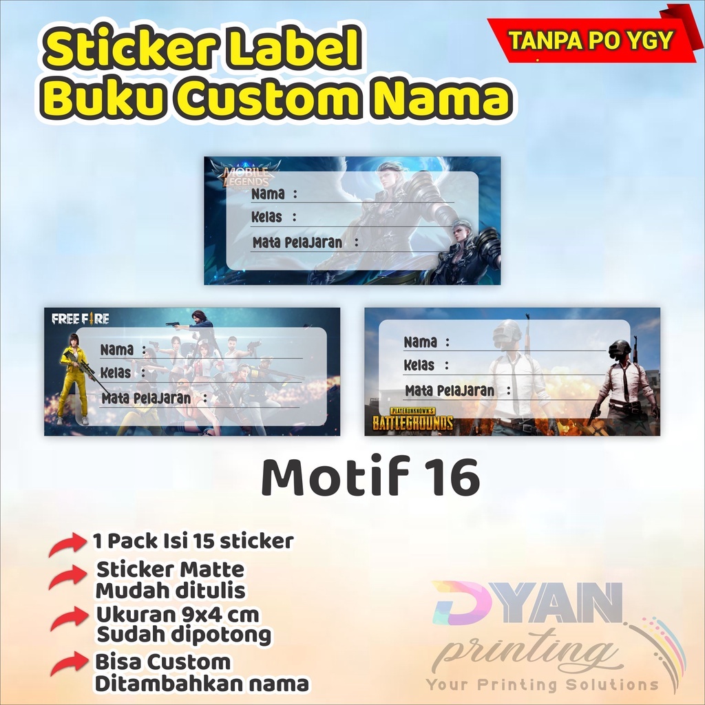 15 PCS STICKER LABEL BUKU ,BISA CUSTOM NAMA