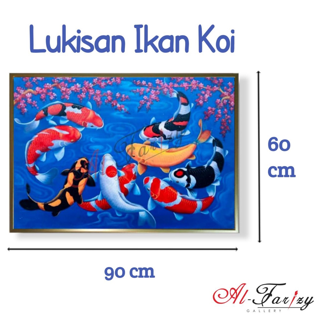 Lukisan Ikan Koi Unik Minimalis Kanvas Ukuran 60x90 cm lengkap dengan frem