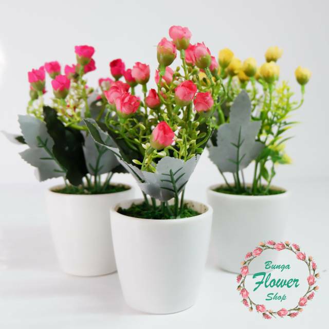 [ PROMO TERMURAH ]  Bunga Mawar Mini + Pot Bulat , Bunga Hias, Buket Bunga Mawar, Bunga Pajangan