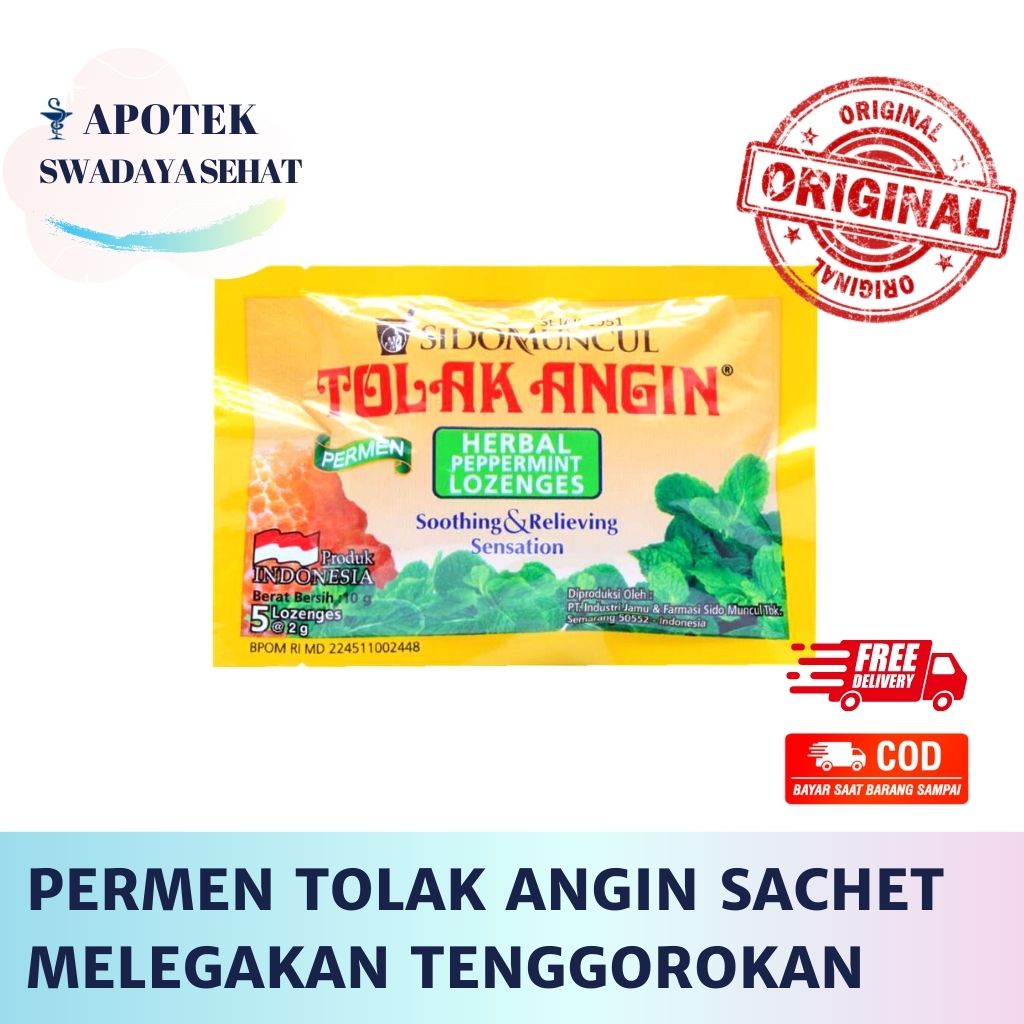 PERMEN TOLAK ANGIN Sachet Herbal Peppermint Lozenges Isi 5 - Meredakan Melegakan Tenggorokan Sidomuncul Sido muncul