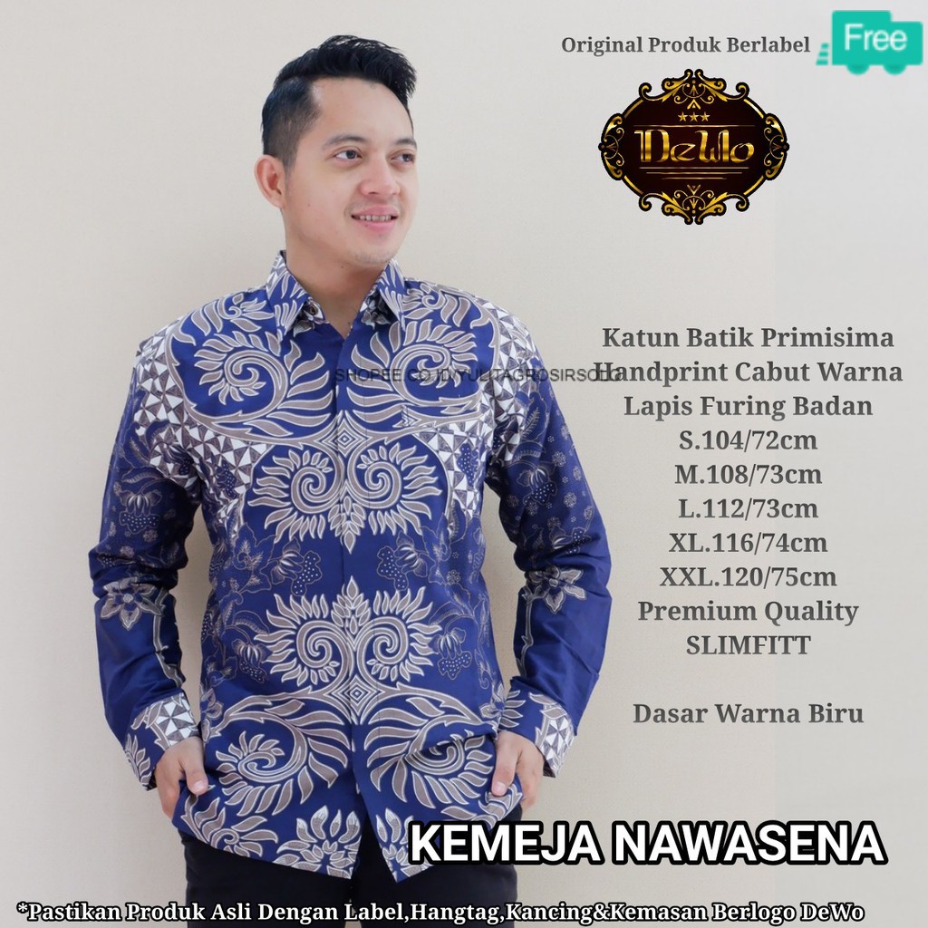 XXXL NAWANGSENA BAJU SERAGAM KANTOR KEMEJA ATASAN BATIK PRIA JUMBO LENGAN PANJANG PREMIUM BIGSIZE