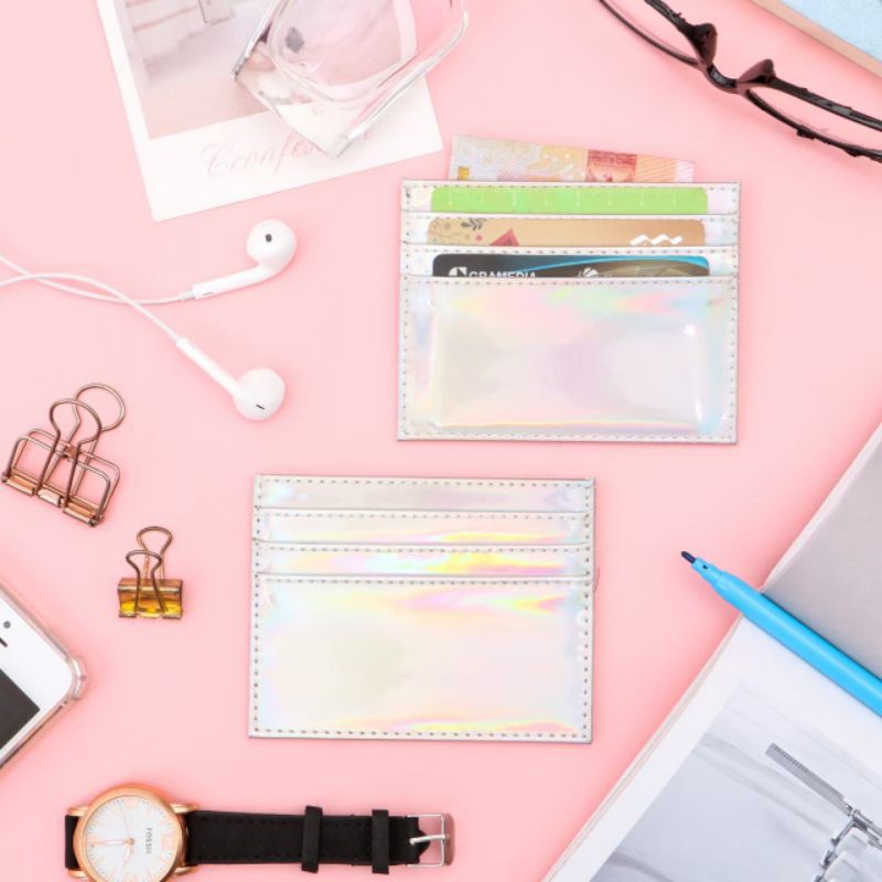 CARD HOLDER / DOMPET KARTU HOLOGRAM PELANGI GRATIS CUSTOM NAMA