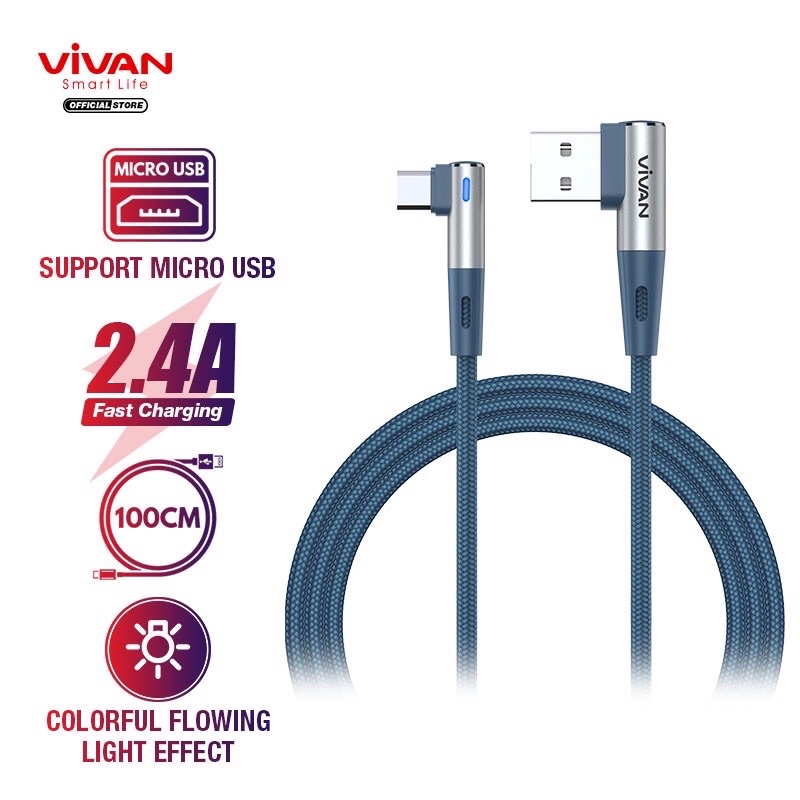 VIVAN BWM100S Kabel Data Fast Charging Micro USB Gaming Siku 2.4A 100CM - Garansi Resmi 1 Tahun