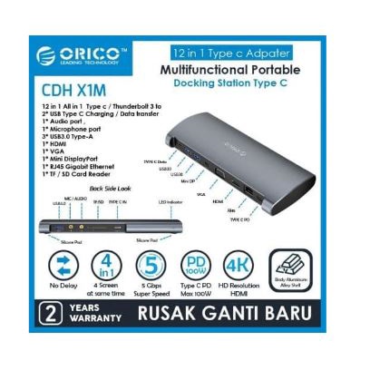 Type-C to HUB ORICO hdtv vga rj45 mini display port audio Pd usb Tf Sd 12in1 Multi-Function CDH-X1M