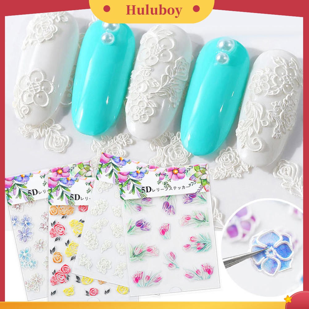 Huluboy Huluboy♡ 1 Lembar Stiker Kuku 5D Motif Bunga Untuk Dekorasi Manicure