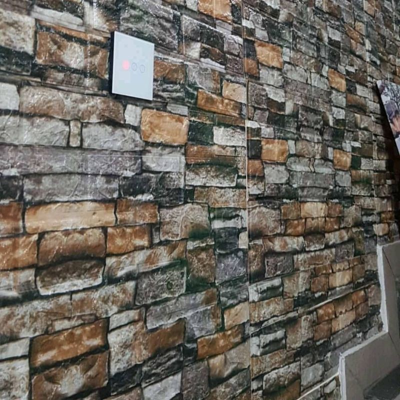 wallpaper foam premium 3D permukaan timbul motif batu alam warna natural