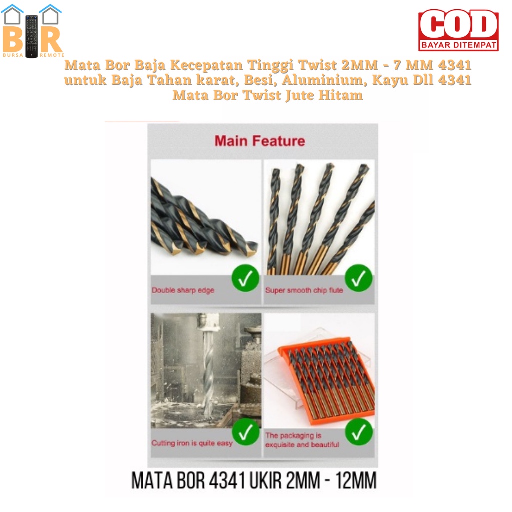 Mata Bor Baja Kecepatan Tinggi Twist 2mm - 7mm 4341 untuk Baja Tahan Karat, Besi, Aluminium, Kayu Dll 4341 Mata Bor Twist Jute Hitam