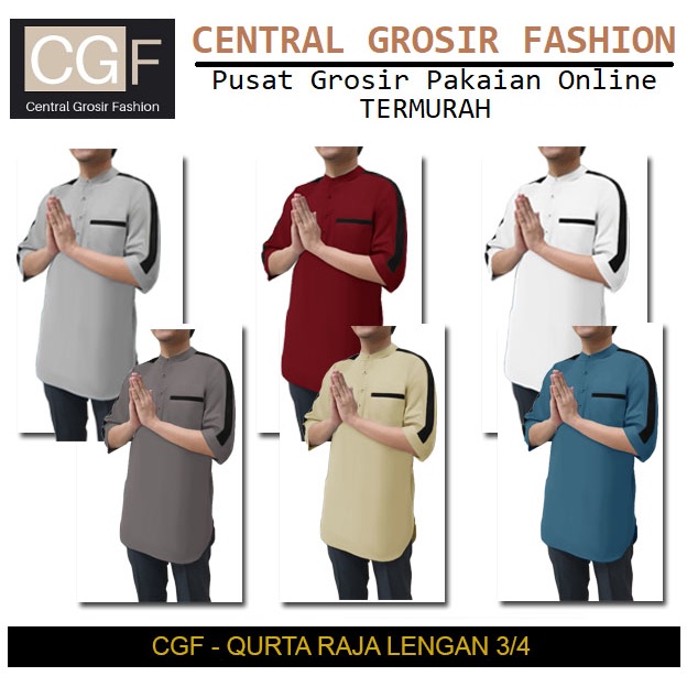 Qurta Raja Lengan 3/4  - Central Grosir Fashion (CGF) - Ukuran S-3XL - Matt Katun Poplin