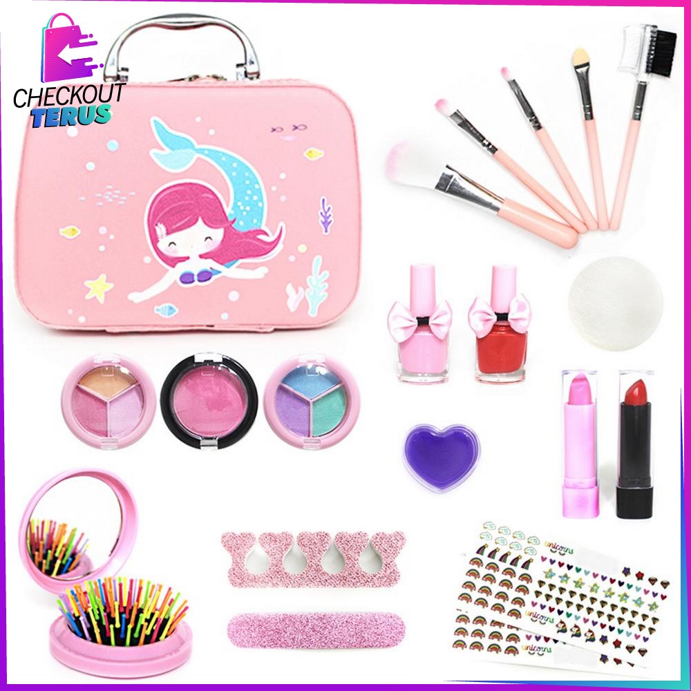 CT M282 Mainan Make Up Anak Perempuan Alat Dandan Pretend Play Makeup Set Kosmetik Anak Koper Tas Mermaid Alat Rias Anak