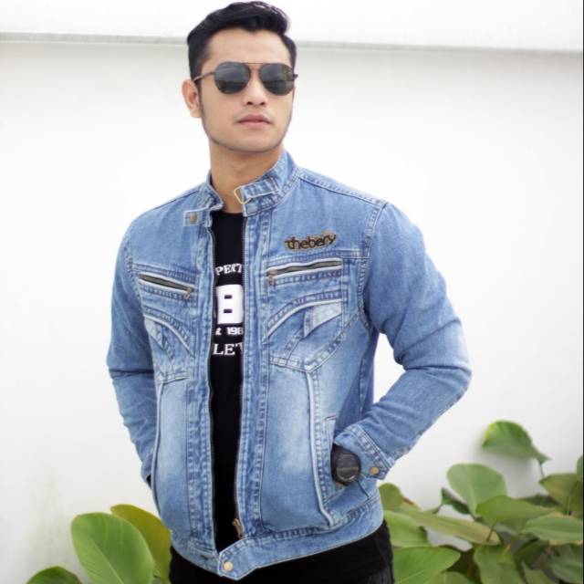 jaket jeans pria spray